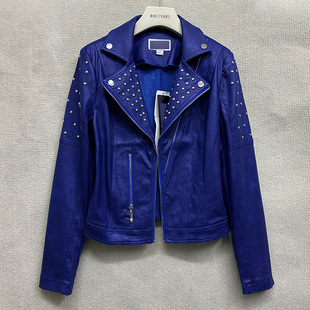 秋冬季新款女装时尚长袖气质百搭暗扣铆钉PU皮上衣皮衣外套