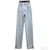 清仓175高个子秋季 休闲百搭开叉牛仔裤 新款 做旧高腰修身 女装 断码