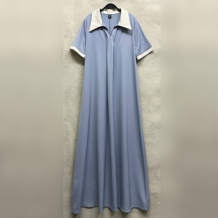 长款 POLO领宽松套头A字裙短袖 连衣裙 女装 外贸原单170高个子新款