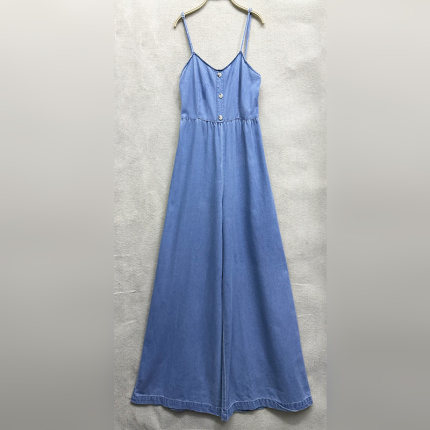 外贸原单175高个子女装新款百搭宽松气质无袖吊带阔腿牛仔连体裤