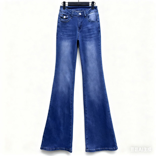 磨白百搭自然腰微喇叭牛仔裤 外贸原单165 时尚 新款 170高个子女装