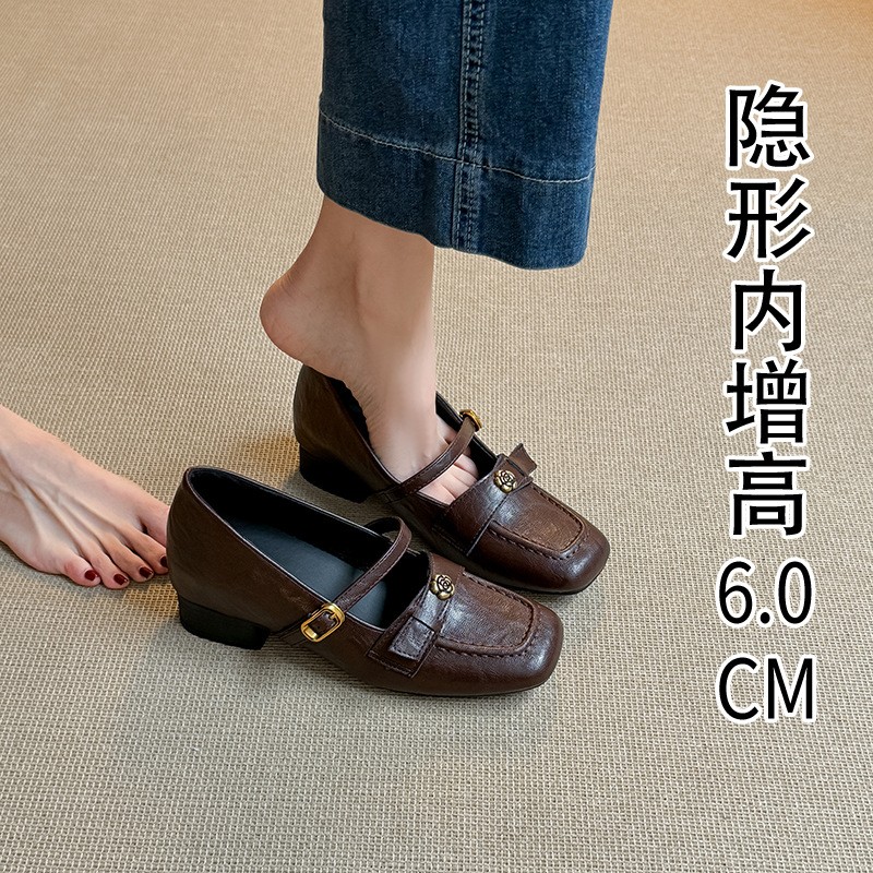 进口2187-20法式玛丽珍单鞋女粗跟软底复古乐福小皮鞋通勤内增高6