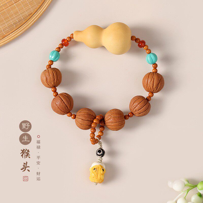 进口国潮文玩葫芦多宝手串野生猴头核桃单圈高油高密盘玩手串手持