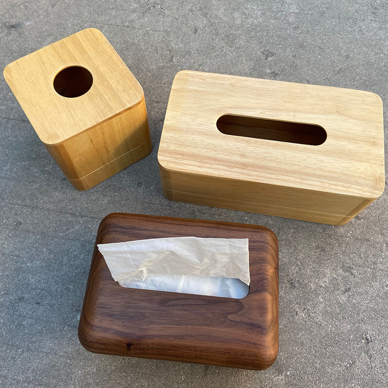 清仓处理一批黑胡桃整木和橡木拼接的实木纸巾盒成品库存微瑕疵