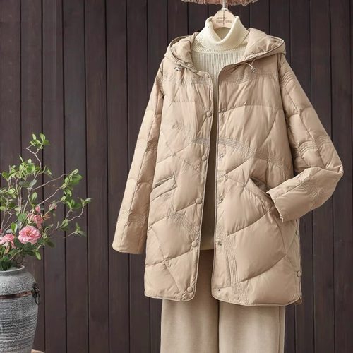 中长款连帽祥云设计羽绒轻暖宽松