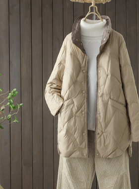 反季轻薄羽绒服女中长款200斤大码宽松显瘦薄款立领白鸭绒冬外套