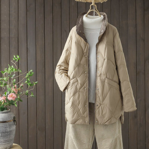 韩式风中长款立领薄款羽绒服显瘦