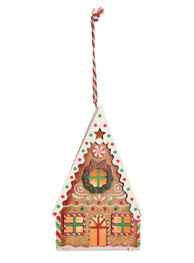 Christmas圣诞节木质带LED灯姜饼房子挂件圣诞树装饰吊件约14cm高