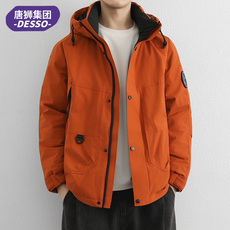唐狮集团DESSO羽绒服男2025秋冬百搭时尚迷彩工装连帽加厚外套