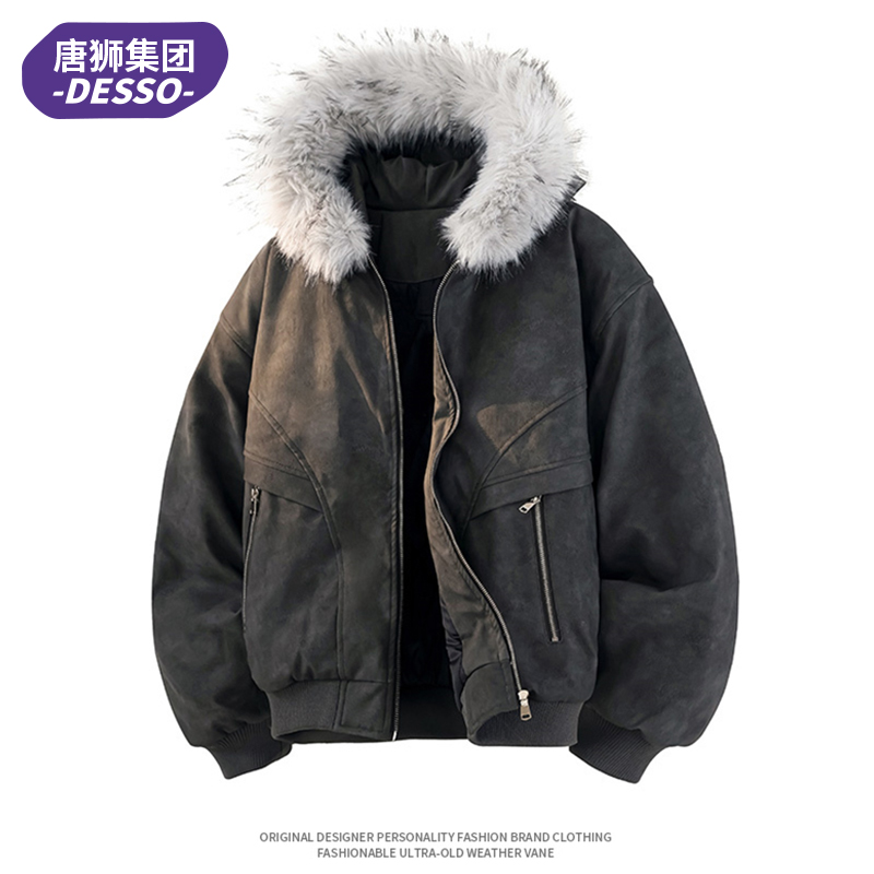唐狮集团DESSO座山雕可拆卸毛领连帽棉服男冬季加厚派克服外套