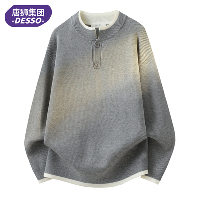 唐狮集团DESSO假两件圆领毛衣男2025秋冬新款青少年针织衫外套