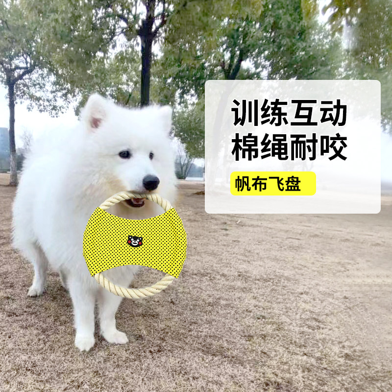 狗狗棉绳飞盘抛掷玩具中小型犬耐咬磨牙训练互动玩具宠物用品