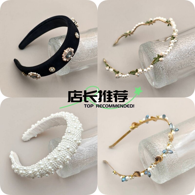 简约伴娘发箍珍珠蝴蝶结手工串珠宽边头箍高级感气质高端发卡饰品