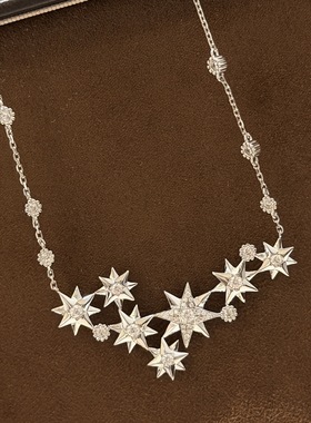 S925纯银 满天星七花八芒星点钻项链罗盘系列高级感重工