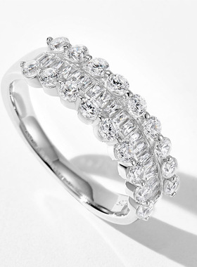 半圈排钻戒指S925纯银女小众轻奢高级感食指戒仿真钻戒叠戴戒子女