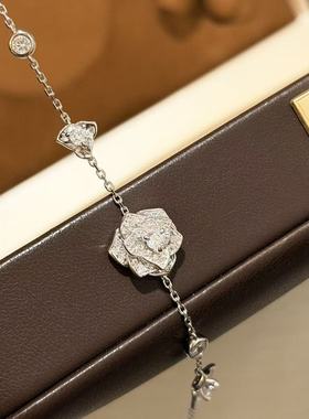 s925纯银 玫瑰花双钻手链高级感唯美轻奢满钻经典气质