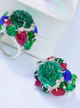 闭店清仓S925银镀金培育彩宝戒指