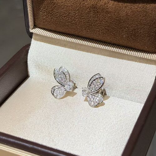 S925银镀金 蝴蝶单边侧面耳钉 轻奢百搭精致简约小巧日常满钻耳饰
