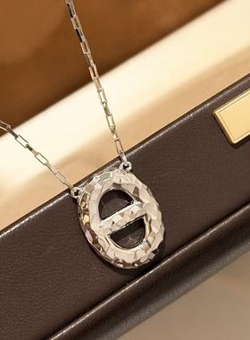 S925纯银 碎碎冰猪鼻子项链轻奢百搭高级感cnc工艺精致质感