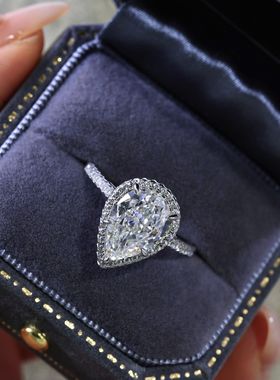 水滴人造钻石s95纯银戒指冰花切高碳钻轻奢百搭气质