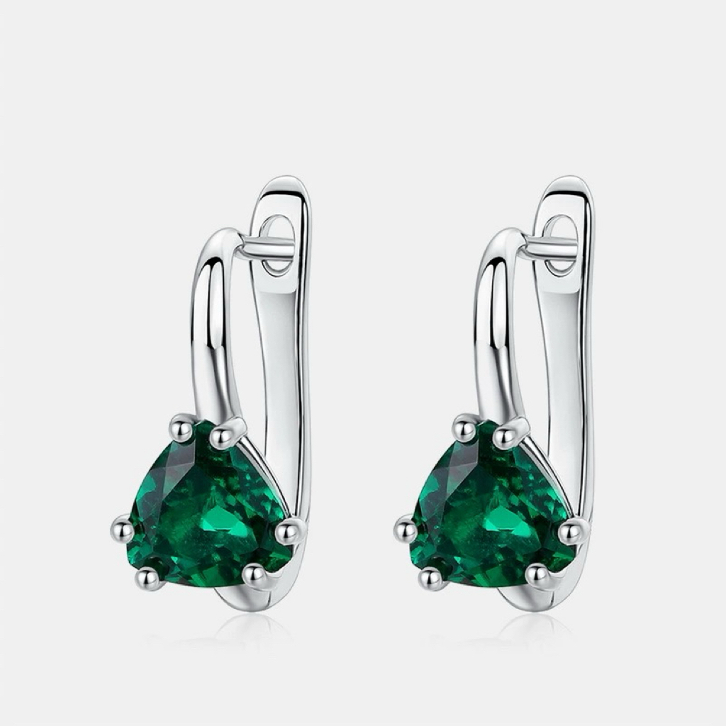 欧美风跨境爆款简约祖母绿红宝蓝宝耳扣 S925银镀金+培育彩宝 女