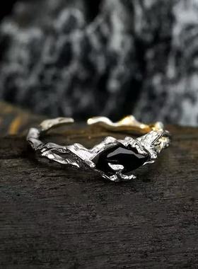 直播热卖镀银马尔代夫蓝莫桑钻枯枝尾戒男女小指小拇指戒指厂家批