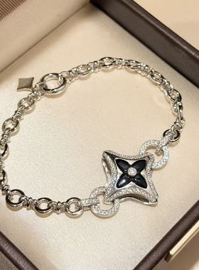 通体S925黑色滴油四叶草镂空手链质感精致高级感经典