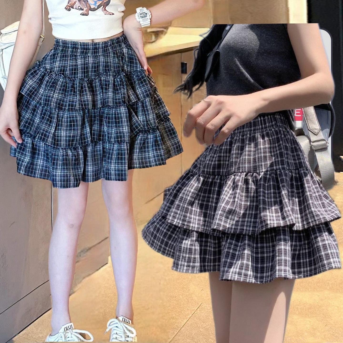内衬安全裤2026儿童格子短裙蛋糕裙百褶裙女童格子半身裙宝宝裙裤