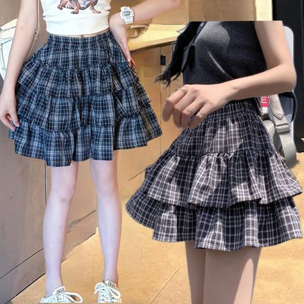 内衬安全裤2026儿童格子短裙蛋糕裙百褶裙女童格子半身裙宝宝裙裤
