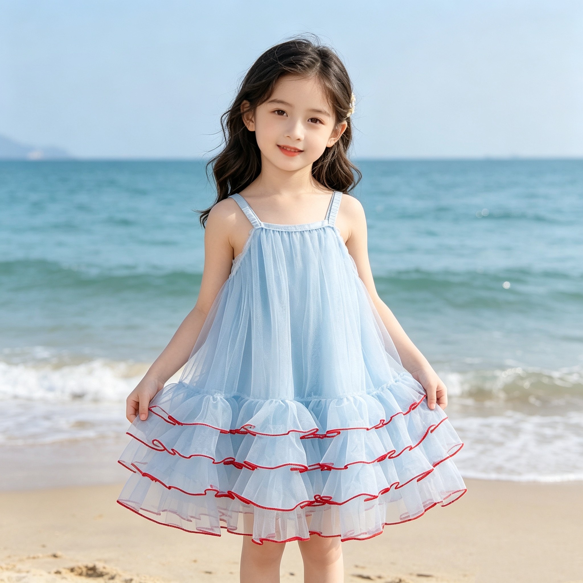 女童夏季沙滩裙吊带连衣裙2026新款儿童公主裙中大童蓬蓬裙蛋糕裙