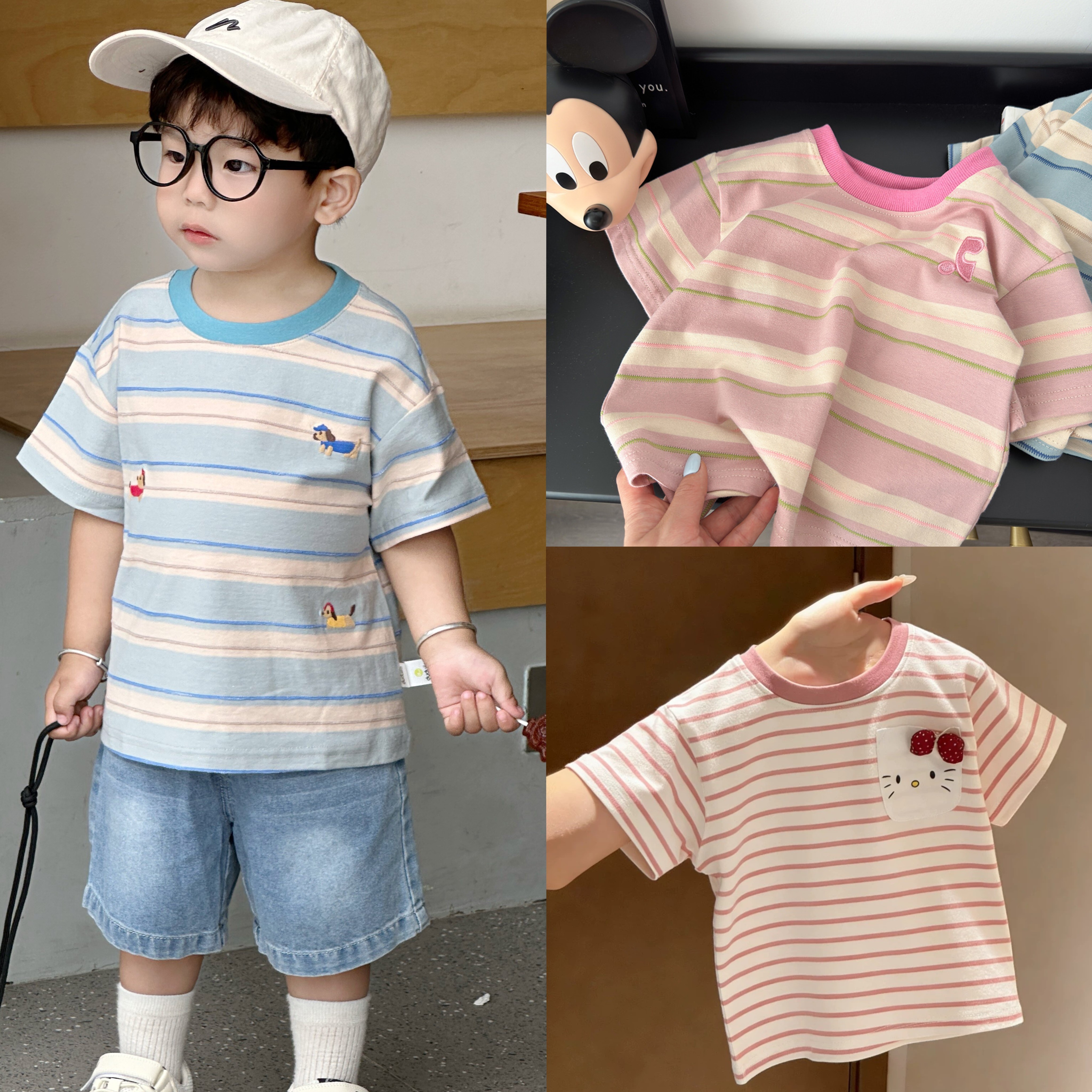 亲子装男童女童条纹短袖T恤2026夏季新款儿童宝宝小童上衣半袖t恤