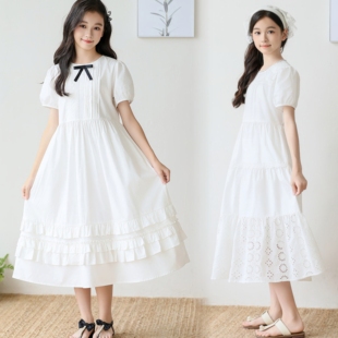 女童气质连衣裙2026夏季新款高级感女孩公主裙女大童白色中长裙子