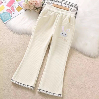 女童不起球加绒灯芯绒裤子微喇叭裤中小儿童女孩秋冬季加厚喇叭裤