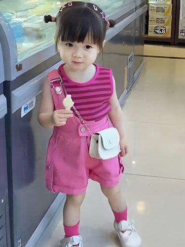 宝宝女童背带裤套装2026新款儿童多巴胺条纹背心单肩背带裤两件套