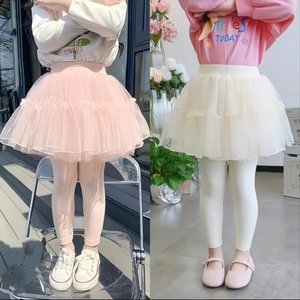 2026新款女童网纱裙裤一体纱裙宝宝蓬蓬裙假两件外穿打底裤公主裙
