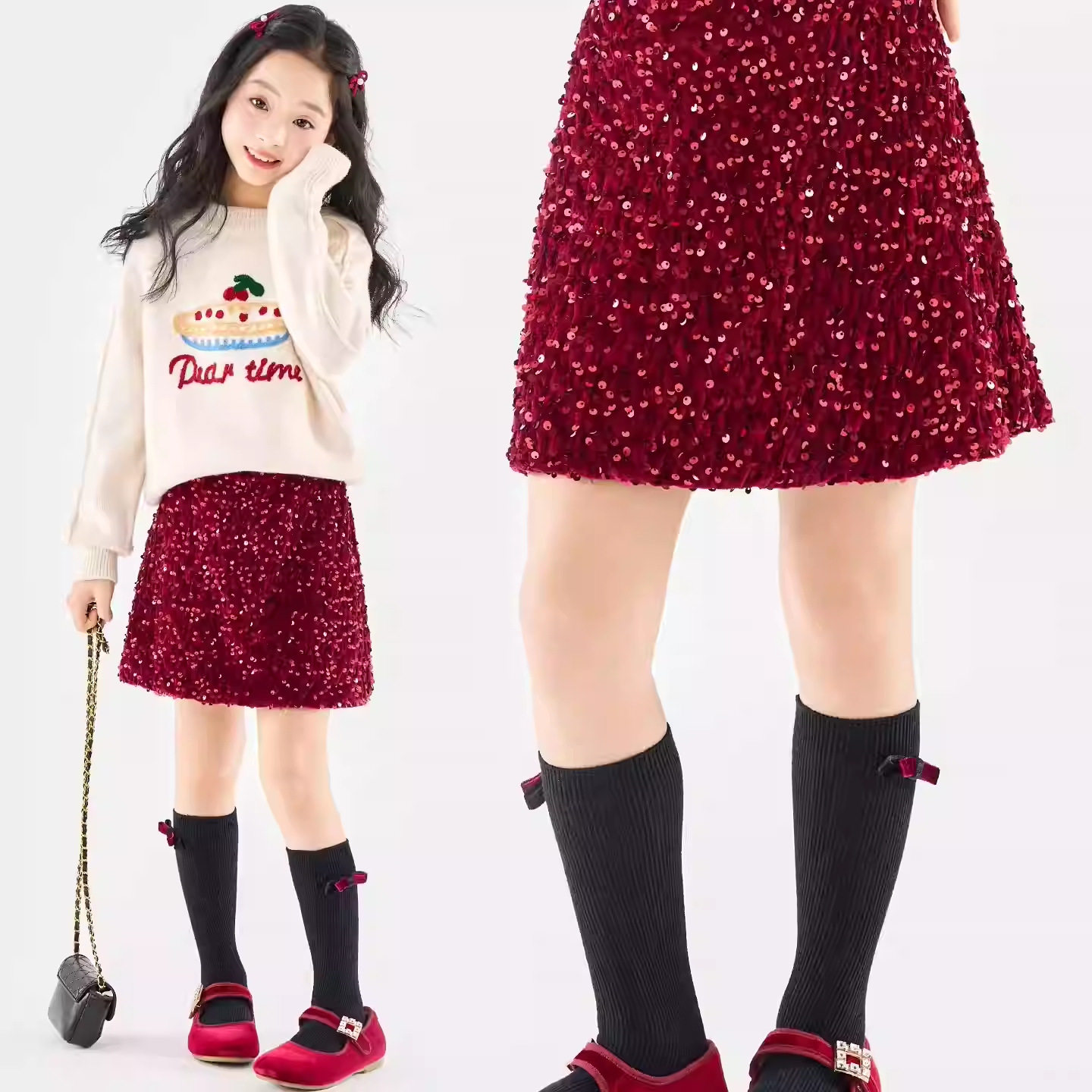 【亲子装】亮片半身裙2026新款女童秋冬儿童亮片裙中大童女孩短裙