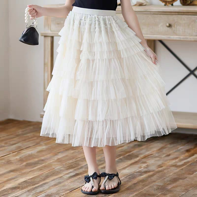 亲子装女童半身裙纱裙2025秋款女大童网纱裙长裙儿童蛋糕裙公主裙