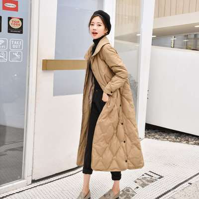 羽绒服女2024冬季新品女装韩版宽松轻薄长款白鸭绒过膝大衣外套