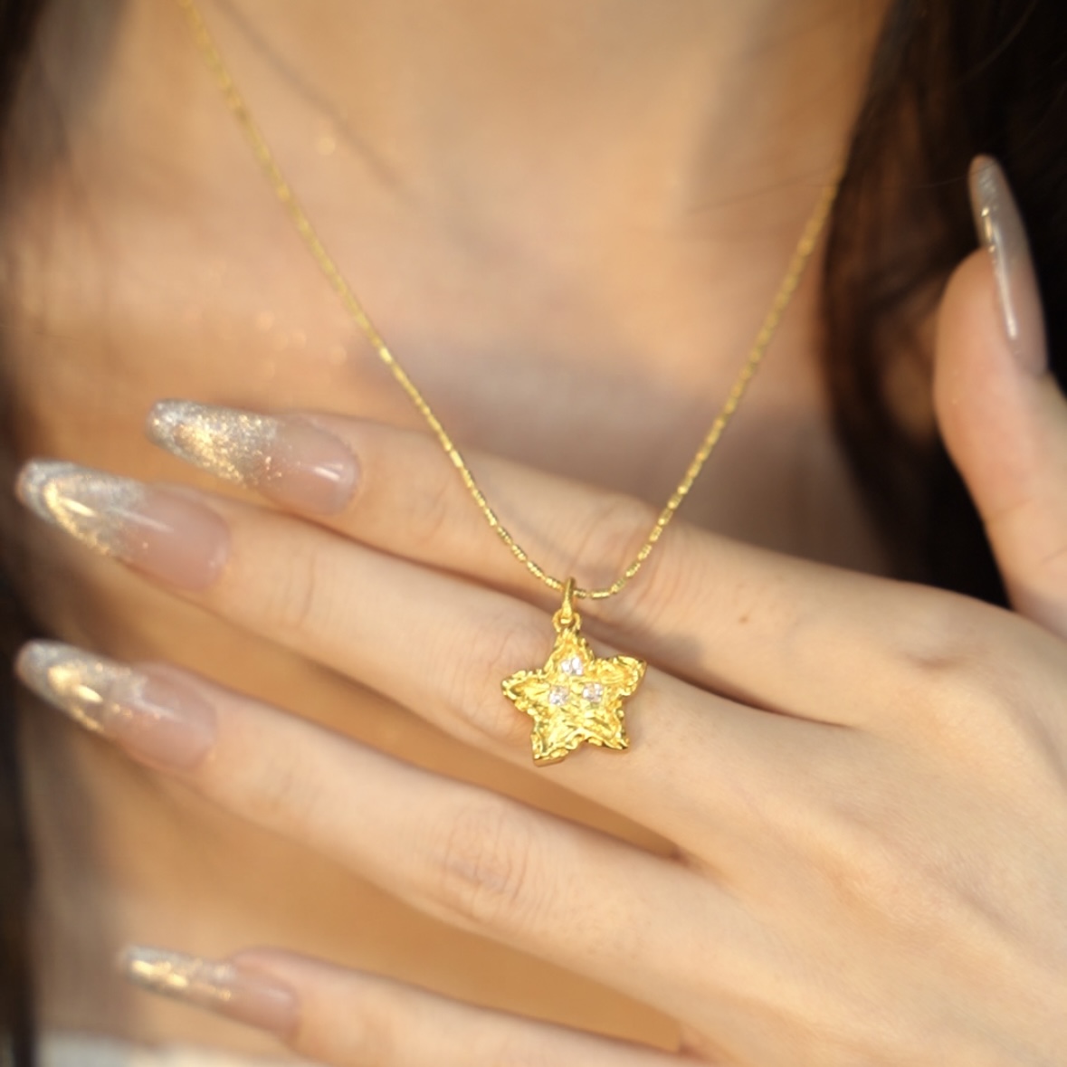 Paula 古法锤纹星星五角星项链丨星光熠熠项链丨陨石星星