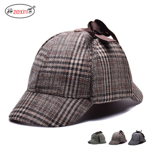 秋冬保暖帽子男女时尚双沿帽护耳防寒双帽檐棒球帽冬季盖耳鸭舌帽