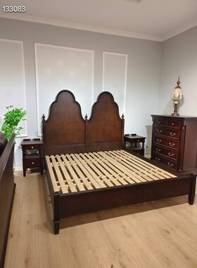 美式乡村1.8米全实木床双人床双峰床泰国进口橡胶木+多层实木