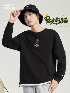 电池熊猫丨鸿星尔克2023夏季新款男士宽松潮流休闲长袖T恤针织衫