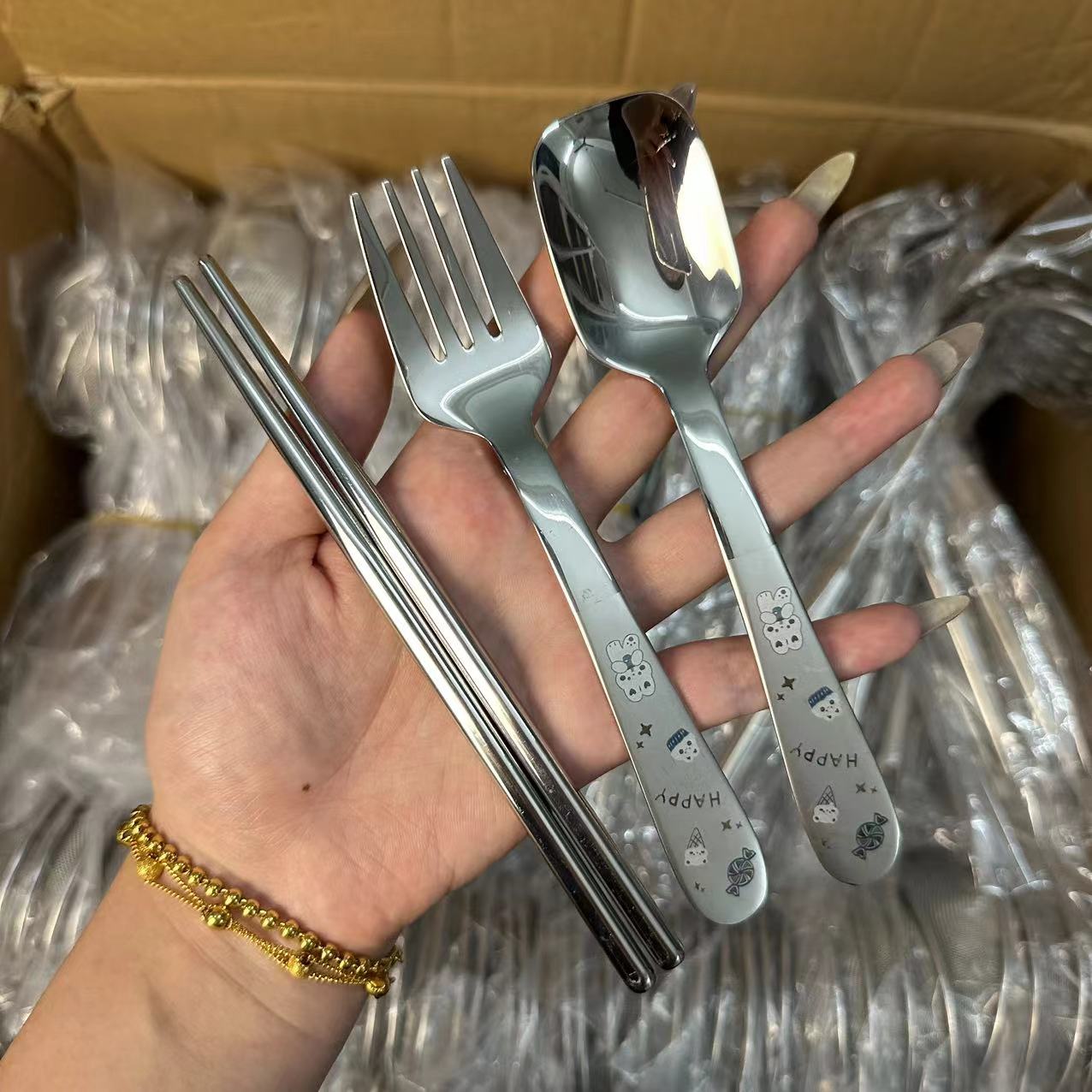 316不锈钢儿童餐具叉勺筷套装