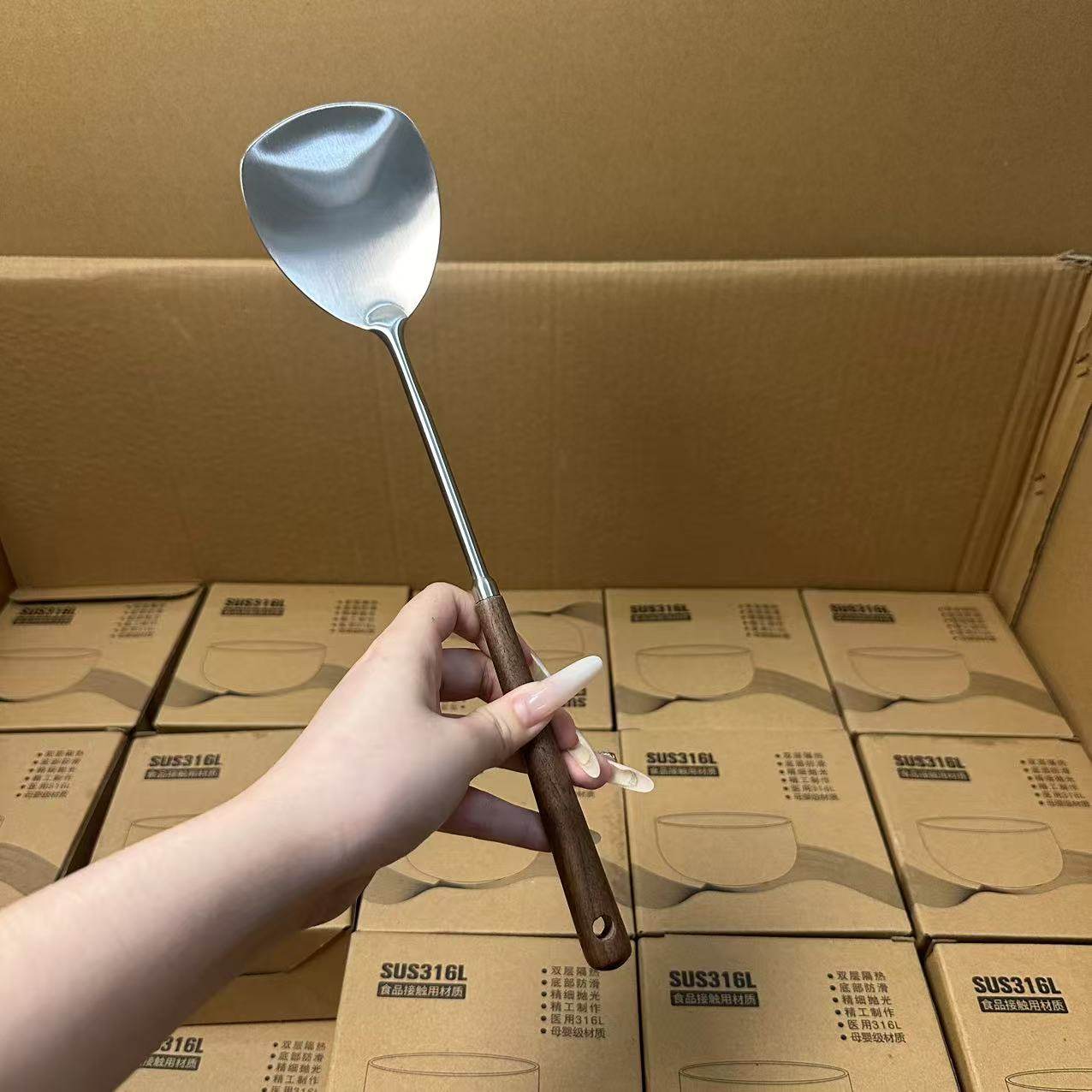 颜一好物 304不锈钢锅铲胡桃木炒菜铲子家用厨房防烫迷你小锅铲