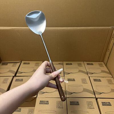 304不锈钢胡桃木炒菜铲子