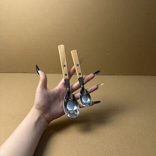 颜一好物 304不锈钢元宝勺儿童吃饭勺实木柄大号餐具勺子喝汤勺子