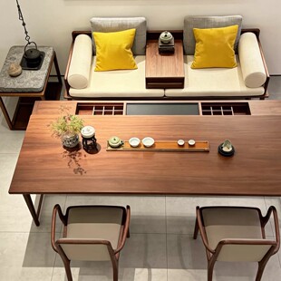 新中式北美黑胡桃木茶桌椅宋式美学茶客厅一体高端沙发实木家具