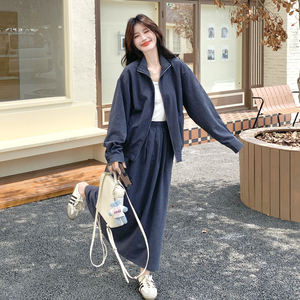 韩版休闲运动显瘦套装女2025秋季新款高级感上衣高腰半身裙两件套图片