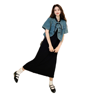 【新款出货中】牛仔外套+黑色连衣裙  163-T611-单件P85控148图片