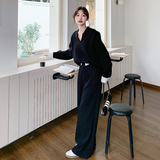 入秋穿搭一整套黑色卫衣套装女秋季2025新款超火休闲阔腿裤两件套，女装套装/套裙，拾菱
